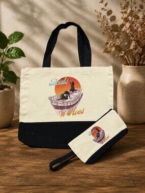 NWT Boats n Hoes Canvas Tote & Cosmetic Bag Set | Funny Retro Boat Girl Gift